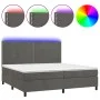 Box spring bed with mattress and LED dark gray velvet 200x200 cm by vidaXL, Beds and slatted bases - Ref: Foro24-3136084, Pri...