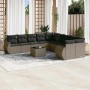 Set de sofás de jardín 11 pzas y cojines ratán sintético gris