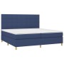 Cama box spring colchón y luces LED tela azul 200x200 cm