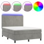 Box spring bed with mattress and LED light gray velvet 140x200 cm by vidaXL, Beds and slatted bases - Ref: Foro24-3136005, Pr...