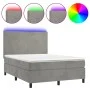 Box spring bed with mattress and LED light gray velvet 140x200 cm by vidaXL, Beds and slatted bases - Ref: Foro24-3136005, Pr...