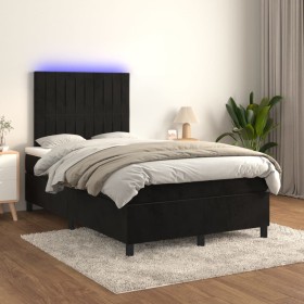 Cama box spring colchón y LED terciopelo negro 120x200 cm