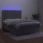 Box spring bed with mattress and LED light gray velvet 140x200 cm by vidaXL, Beds and slatted bases - Ref: Foro24-3136365, Pr...