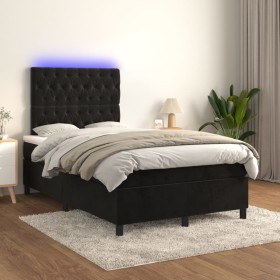 Cama box spring colchón y LED terciopelo negro 120x200 cm