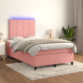 Cama box spring colchón y LED terciopelo rosa 120x200 cm de vidaXL, Camas y somieres - Ref: Foro24-3136118, Precio: 437,92 €,...