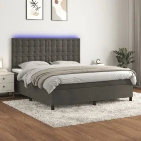 Box spring bed with mattress and LED dark gray velvet 180x200 cm by vidaXL, Beds and slatted bases - Ref: Foro24-3136378, Pri...