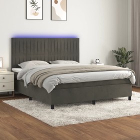 Cama box spring colchón y LED terciopelo gris oscuro 180x200 cm de vidaXL, Camas y somieres - Ref: Foro24-3136258, Precio: 58...