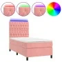 Box spring bed with mattress and LED pink velvet 80x200 cm by vidaXL, Beds and slatted bases - Ref: Foro24-3136274, Price: 34...