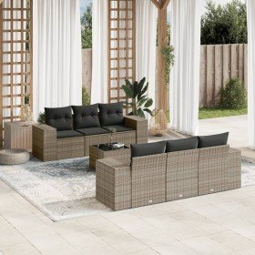 Set de sofás de jardín 7 piezas con cojines ratán PE gris Set de sofás de jardín 7 piezas con cojines ratán PE gris