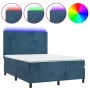 Box spring bed with mattress and LED dark blue velvet 140x200 cm by vidaXL, Beds and slatted bases - Ref: Foro24-3136009, Pri...