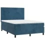 Box spring bed with mattress and LED dark blue velvet 140x200 cm by vidaXL, Beds and slatted bases - Ref: Foro24-3136009, Pri...