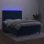 Box spring bed with mattress and LED dark blue velvet 140x200 cm by vidaXL, Beds and slatted bases - Ref: Foro24-3136009, Pri...