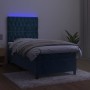 Box spring bed with mattress and LED dark blue velvet 90x190 cm by vidaXL, Beds and slatted bases - Ref: Foro24-3136279, Pric...