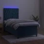 Box spring bed with mattress and LED dark blue velvet 90x190 cm by vidaXL, Beds and slatted bases - Ref: Foro24-3136279, Pric...