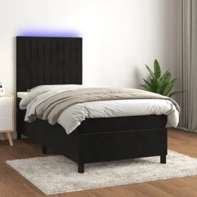 Box spring bed with mattress and LED black velvet 80x200 cm by vidaXL, Beds and slatted bases - Ref: Foro24-3136211, Price: 3...