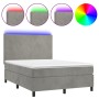 Cama box spring colchón y LED terciopelo gris claro 140x190 cm de vidaXL, Camas y somieres - Ref: Foro24-3135999, Precio: 550...