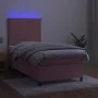 Box spring bed with mattress and LED pink velvet 90x200 cm by vidaXL, Beds and slatted bases - Ref: Foro24-3135986, Price: 32...