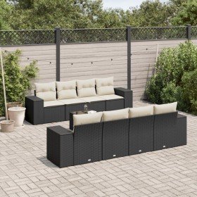 Set de sofás de jardín 8 piezas y cojines ratán sintético negro Set de sofás de jardín 8 piezas y cojines ratán sintético negro