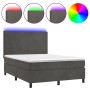 Box spring bed with mattress and LED dark gray velvet 140x190 cm by vidaXL, Beds and slatted bases - Ref: Foro24-3136000, Pri...