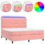 Box spring bed with mattress and LED pink velvet 160x200 cm by vidaXL, Beds and slatted bases - Ref: Foro24-3136316, Price: 5...