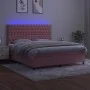 Box spring bed with mattress and LED pink velvet 160x200 cm by vidaXL, Beds and slatted bases - Ref: Foro24-3136316, Price: 5...