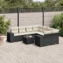 Set de sofás de jardín 8 piezas y cojines ratán sintético negro