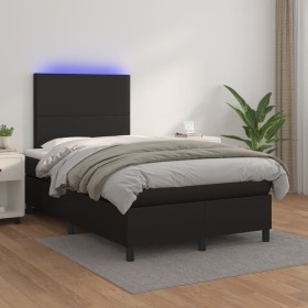 Cama box spring colchón y LED cuero sintético negro 120x200 cm