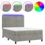 Box spring bed with mattress and LED light gray velvet 140x190 cm by vidaXL, Beds and slatted bases - Ref: Foro24-3136119, Pr...