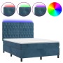 Cama box spring colchón y LED terciopelo azul oscuro 140x190 cm de vidaXL, Camas y somieres - Ref: Foro24-3136303, Precio: 50...