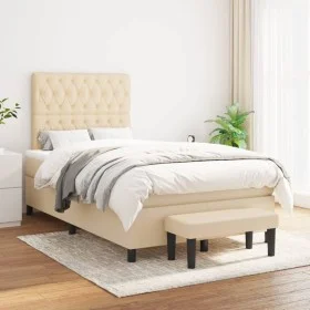 Box spring bed with cream fabric mattress 120x200 cm by vidaXL, Beds and slatted bases - Ref: Foro24-3136826, Price: 464,13 €...
