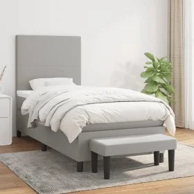 Box spring bed with light gray fabric mattress 90x200 cm by vidaXL, Beds and slatted bases - Ref: Foro24-3136405, Price: 347,...