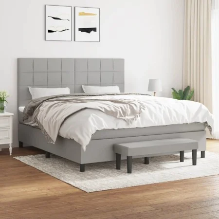 Box spring bed with light gray fabric mattress 180x200 cm by vidaXL, Beds and slatted bases - Ref: Foro24-3136613, Price: 619...