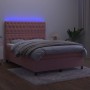Box spring bed with mattress and LED pink velvet 140x190 cm by vidaXL, Beds and slatted bases - Ref: Foro24-3136304, Price: 5...