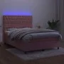 Box spring bed with mattress and LED pink velvet 140x190 cm by vidaXL, Beds and slatted bases - Ref: Foro24-3136304, Price: 5...