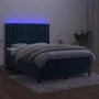 Box spring bed with mattress and LED dark blue velvet 140x190 cm by vidaXL, Beds and slatted bases - Ref: Foro24-3136363, Pri...