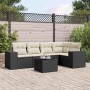 Set de sofás de jardín 6 piezas y cojines ratán sintético negro
