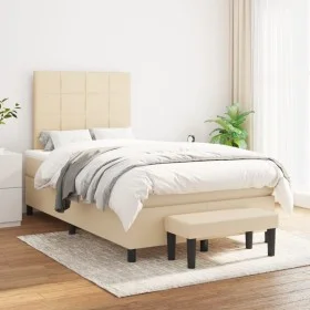 Box spring bed with cream fabric mattress 120x200 cm by vidaXL, Beds and slatted bases - Ref: Foro24-3136586, Price: 446,34 €...