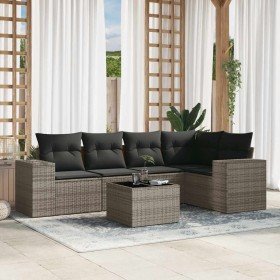 Set de muebles de jardín 6 pzas y cojines ratán sintético gris Set de muebles de jardín 6 pzas y cojines ratán sintético gris