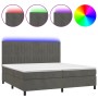 Cama box spring colchón y LED terciopelo gris oscuro 200x200 cm