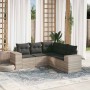 Set de sofás jardín y cojines 5 pzas ratán sintético gris claro