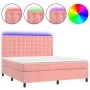 Box spring bed with mattress and LED pink velvet 180x200 cm by vidaXL, Beds and slatted bases - Ref: Foro24-3136382, Price: 5...