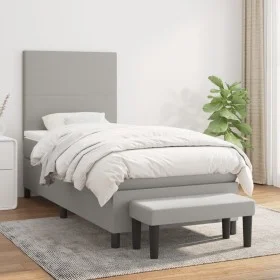 Box spring bed with light gray fabric mattress 90x190 cm by vidaXL, Beds and slatted bases - Ref: Foro24-3136397, Price: 339,...