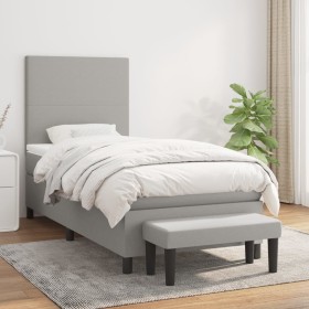 Cama box spring con colchón tela gris claro 90x190 cm