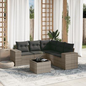 Set de muebles de jardín 6 pzas y cojines ratán sintético gris