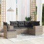 Set de sofás jardín y cojines 5 pzas ratán sintético gris claro