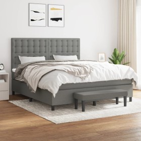 Cama box spring con colchón tela gris oscuro 180x200 cm