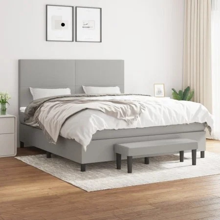 Box spring bed with light gray fabric mattress 160x200 cm by vidaXL, Beds and slatted bases - Ref: Foro24-3136445, Price: 576...