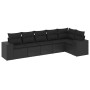 Set de sofás de jardín 6 piezas y cojines ratán sintético negro