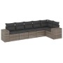 Set de muebles de jardín 6 pzas y cojines ratán sintético gris
