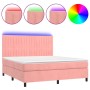 Cama box spring colchón y LED terciopelo rosa 160x200 cm de vidaXL, Camas y somieres - Ref: Foro24-3136256, Precio: 544,17 €,...